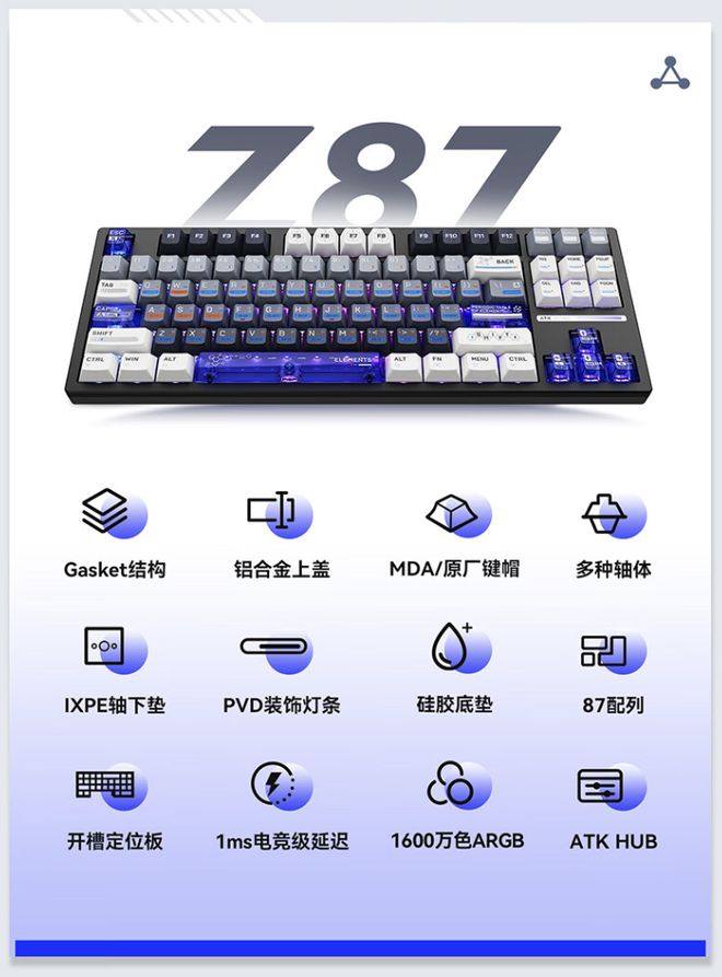 ro 三模机械键盘开售279 元起PG电子艾泰克 ATK Z87 P(图1)